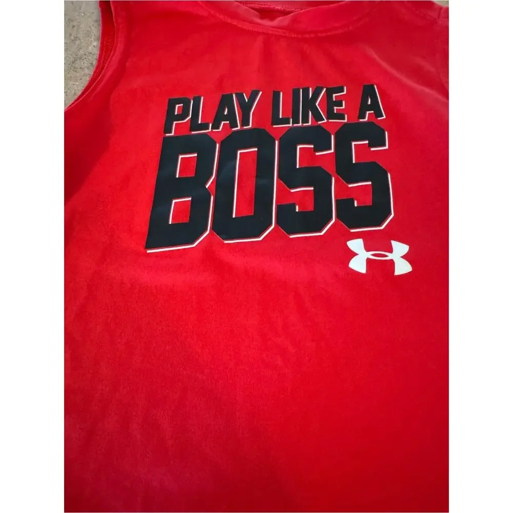 Under Armour Red 'Play Like A Boss' Sleeveless Tee Boy Size 4T Activewear